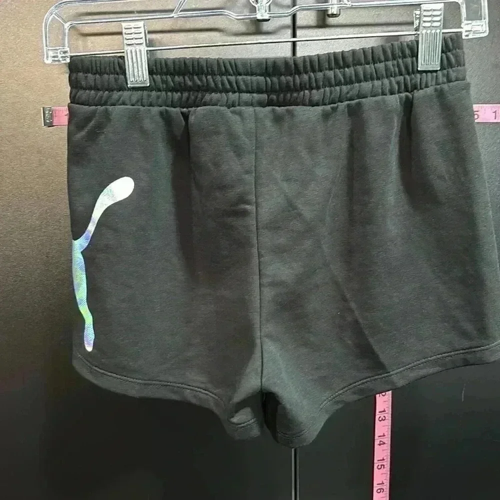 Puma Holographic Puma Logo shorts, elastic waist, black cotton/poly